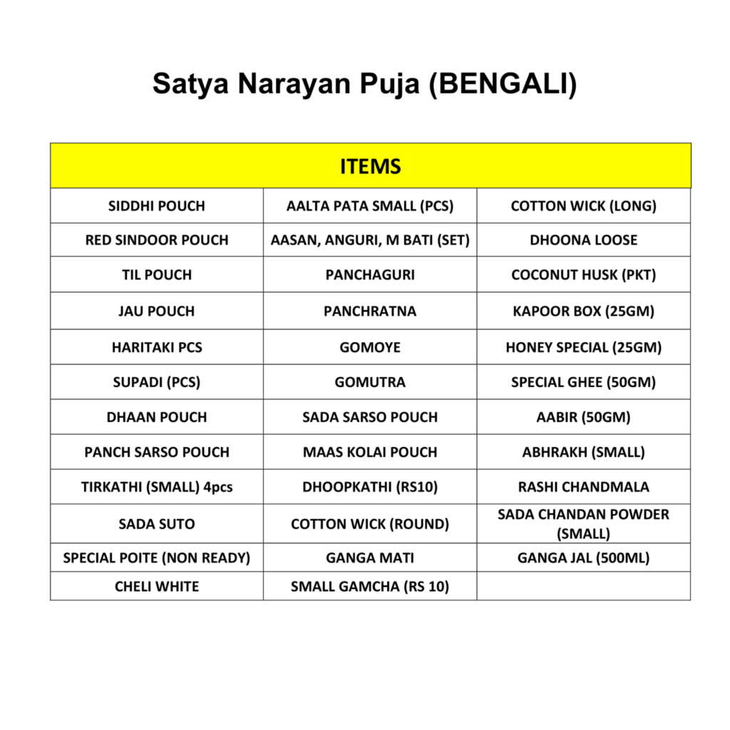 Narayan Puja kit (Bengali Rituals) Puja Dukaan