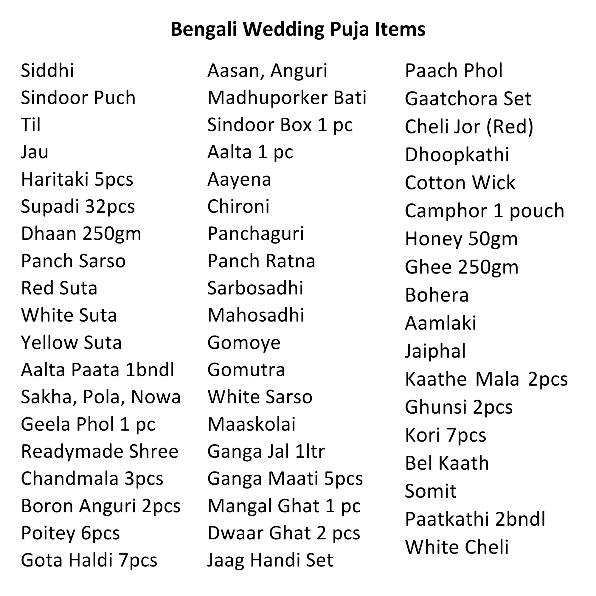 Bengali Wedding Puja Items Readymade Pack