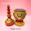 "Traditional wooden sindoor box used in a Bihari wedding ceremony, a small red vermilion container symbolizing marital sanctity and commitment, placed on a decorated tray with intricate designs and cultural significance."