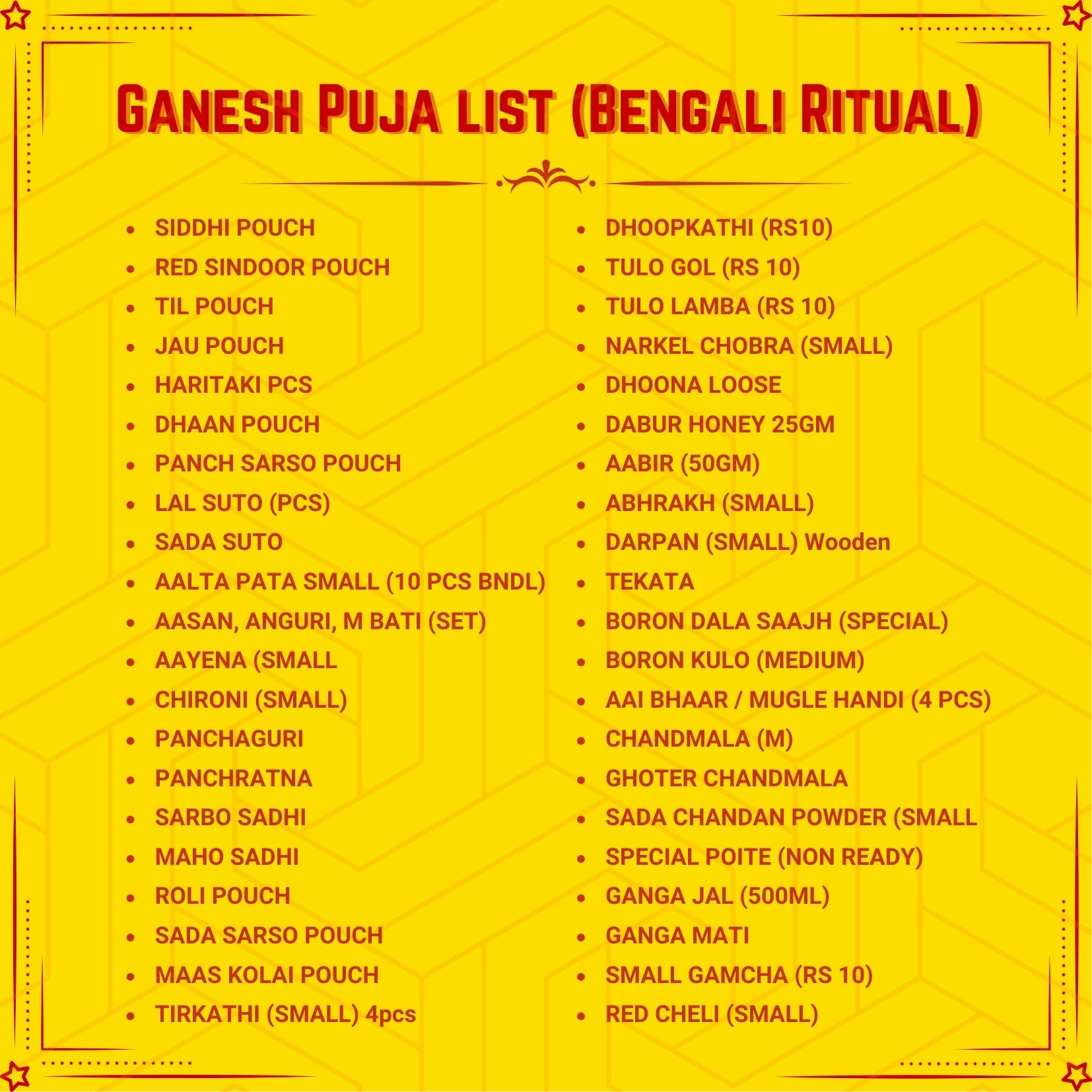Ganesh Puja List Bengali Rituals
