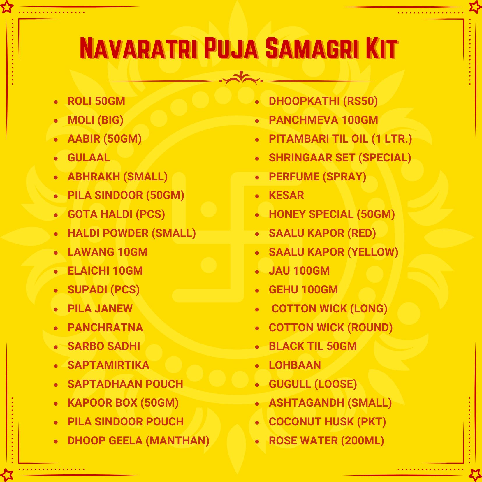 Navratri 9 days Puja Samagri Kit