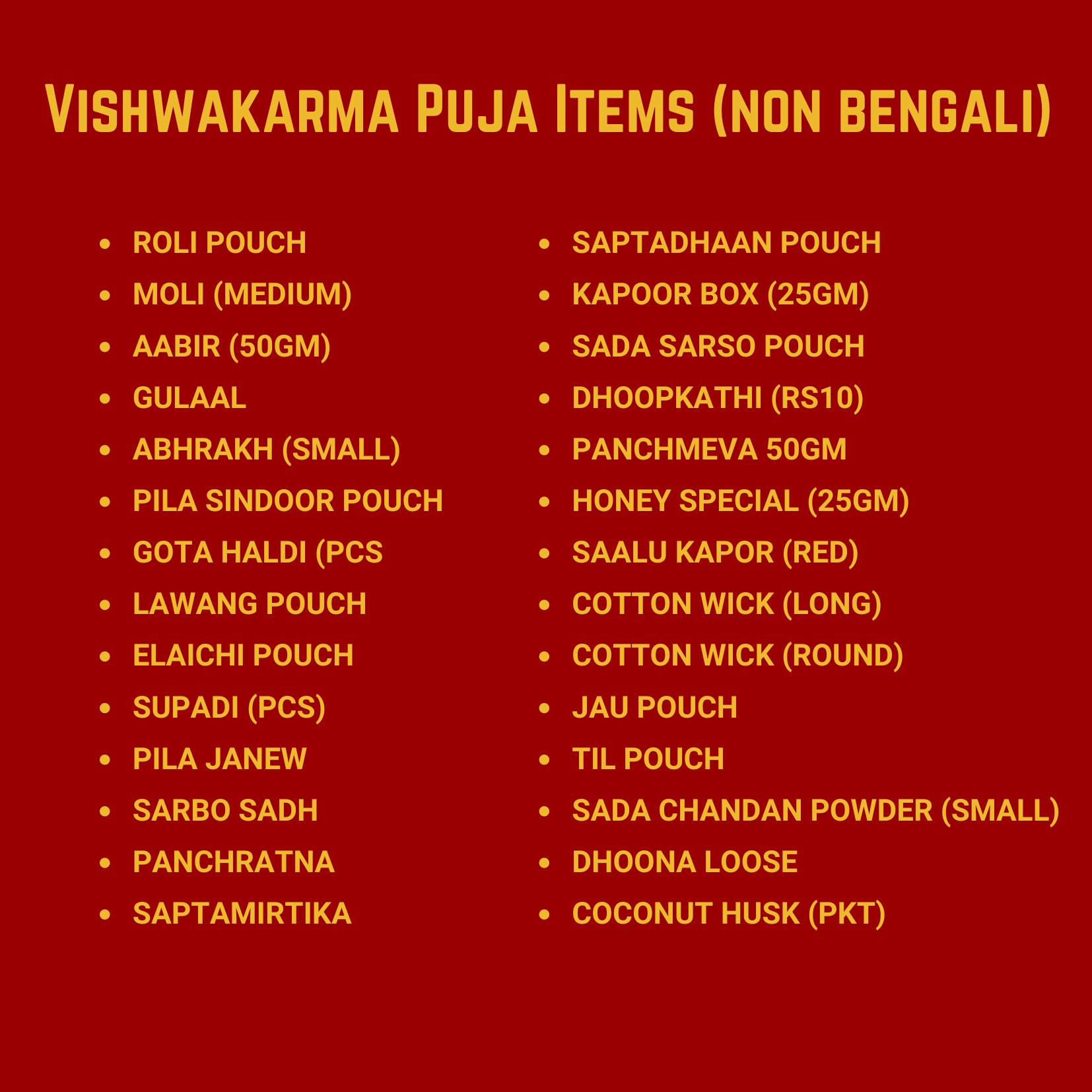 Vishwakarma Puja Samagri Kit (Non Bengali Rituals)