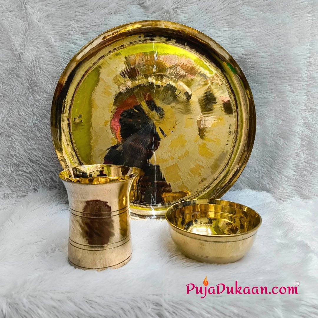 Pure Khaghrai Kaasha Thali,Bowl & Glass Set