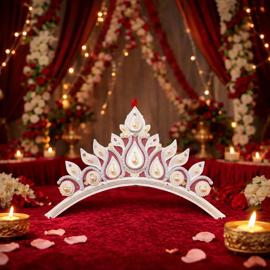 Bridal Mukut Peacock Design White Pearles (M)