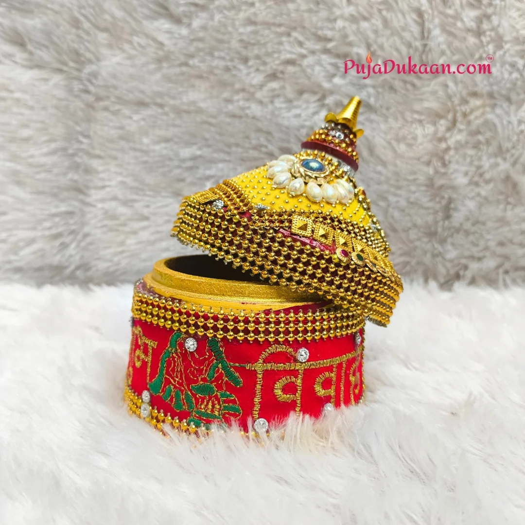 Wooden Sindhora / Sindoor Box Rounded (Stone Work A1) Medium