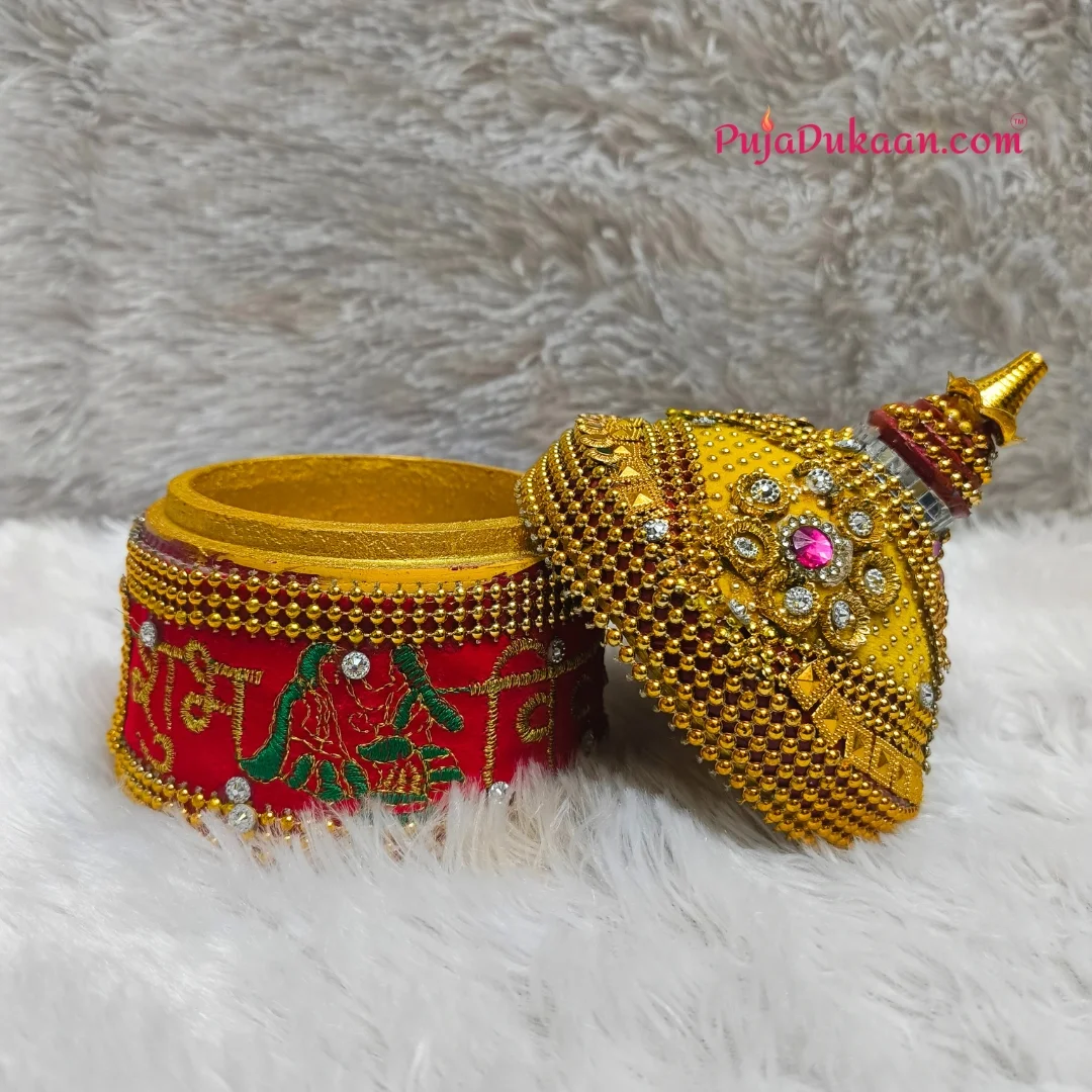 Wooden Sindhora / Sindoor Box Rounded (Stone Work A1) Medium