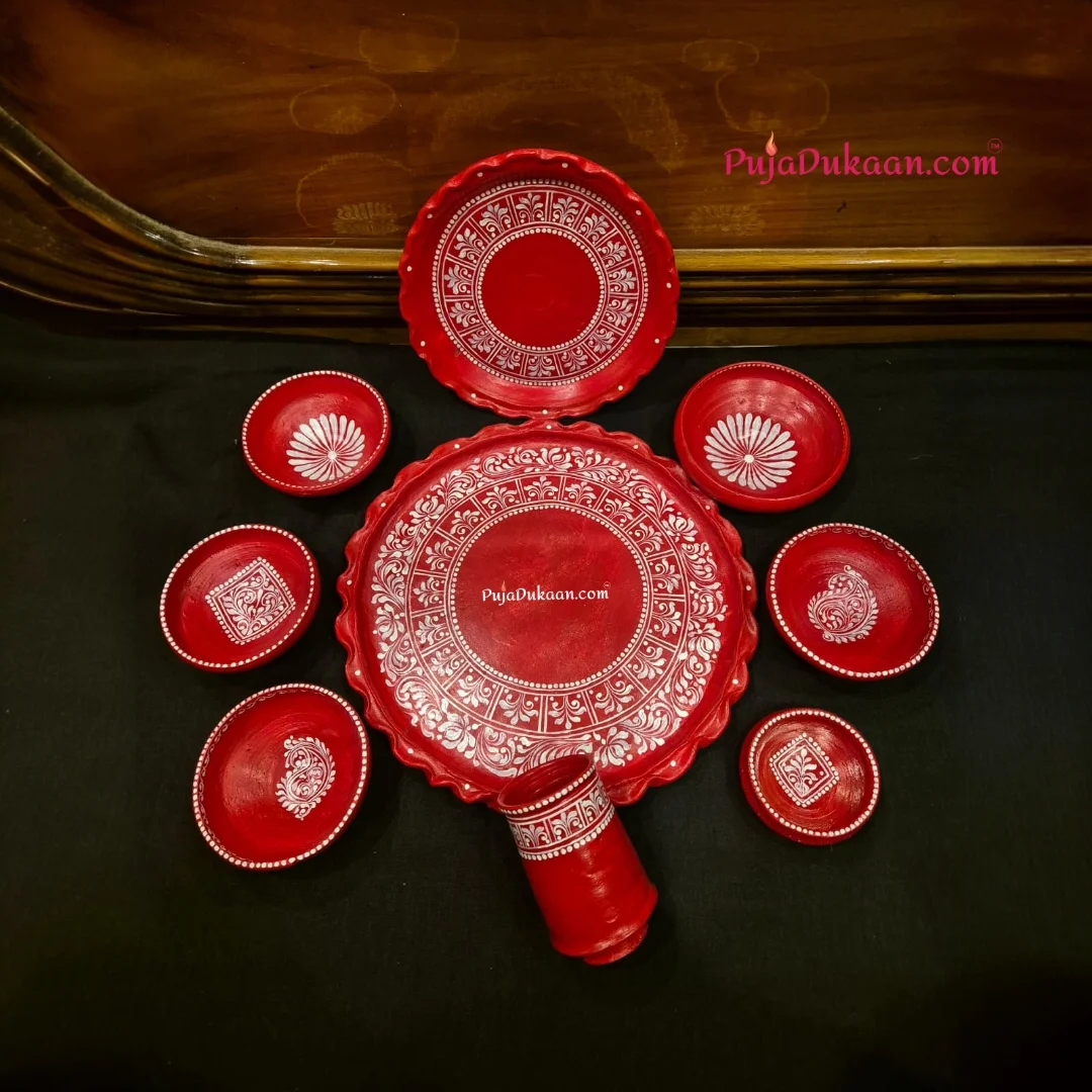 Clay Made Thali Set With Bowl And Glass (Handpainted) A4