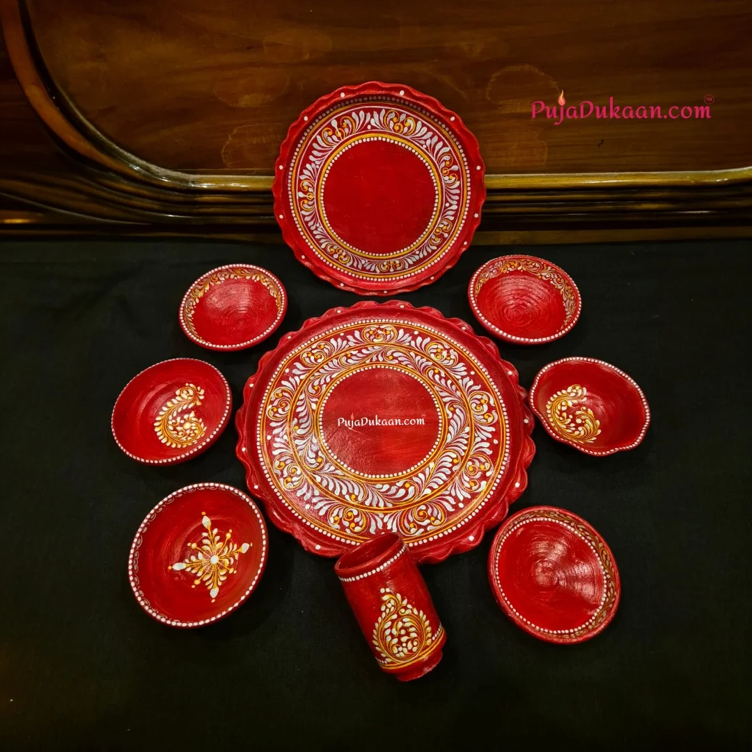 Clay Made Thali Set With Bowl And Glass (Handpainted) A5