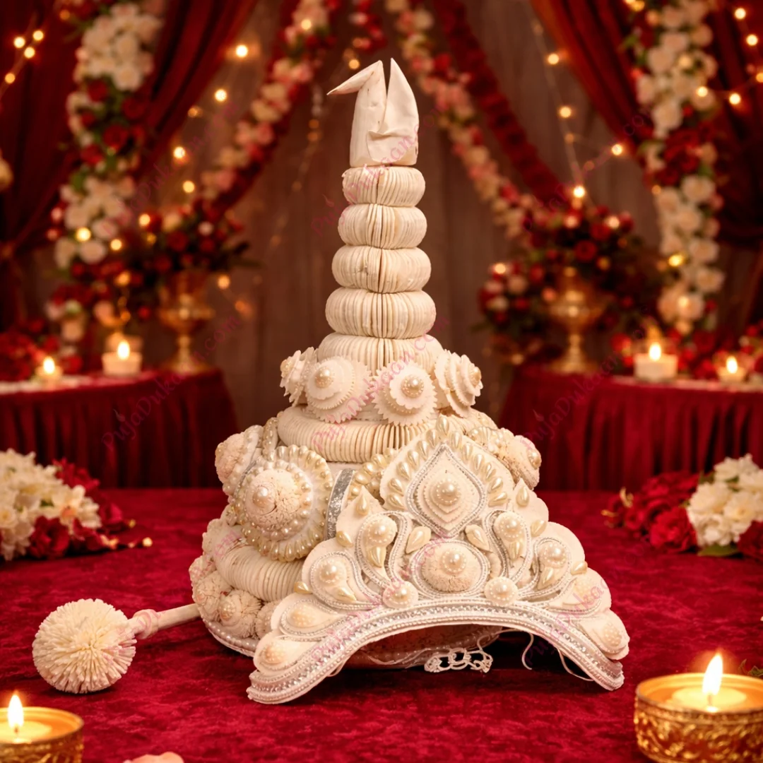 Topor Mukut Set For Bengali Wedding (Premium White Pearls)