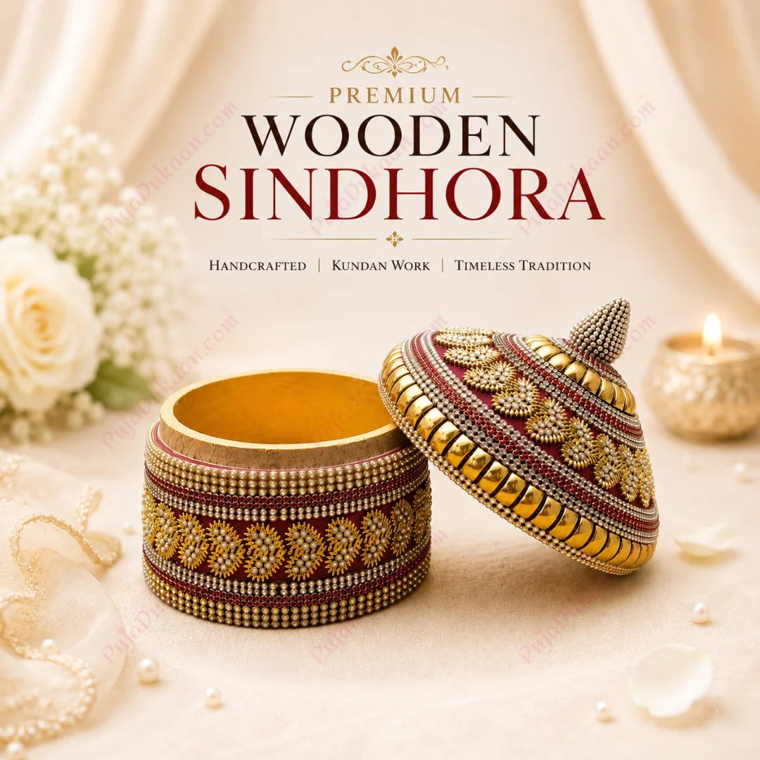 Premium Wooden Sindhora / Sindoor Box Rounded (Stone Work A2)