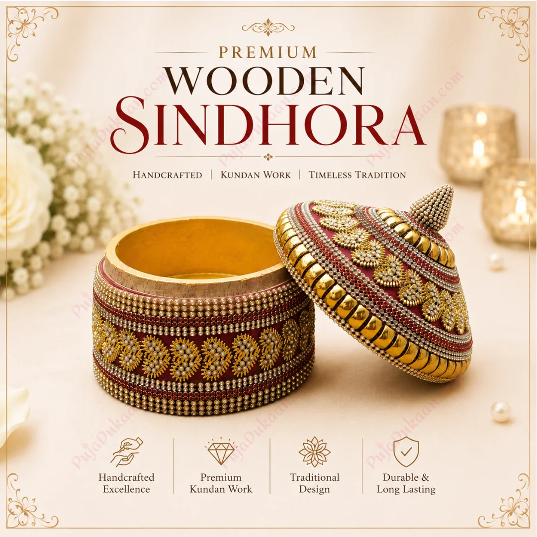 Premium Wooden Sindhora / Sindoor Box Rounded (Stone Work A2) - Image 4